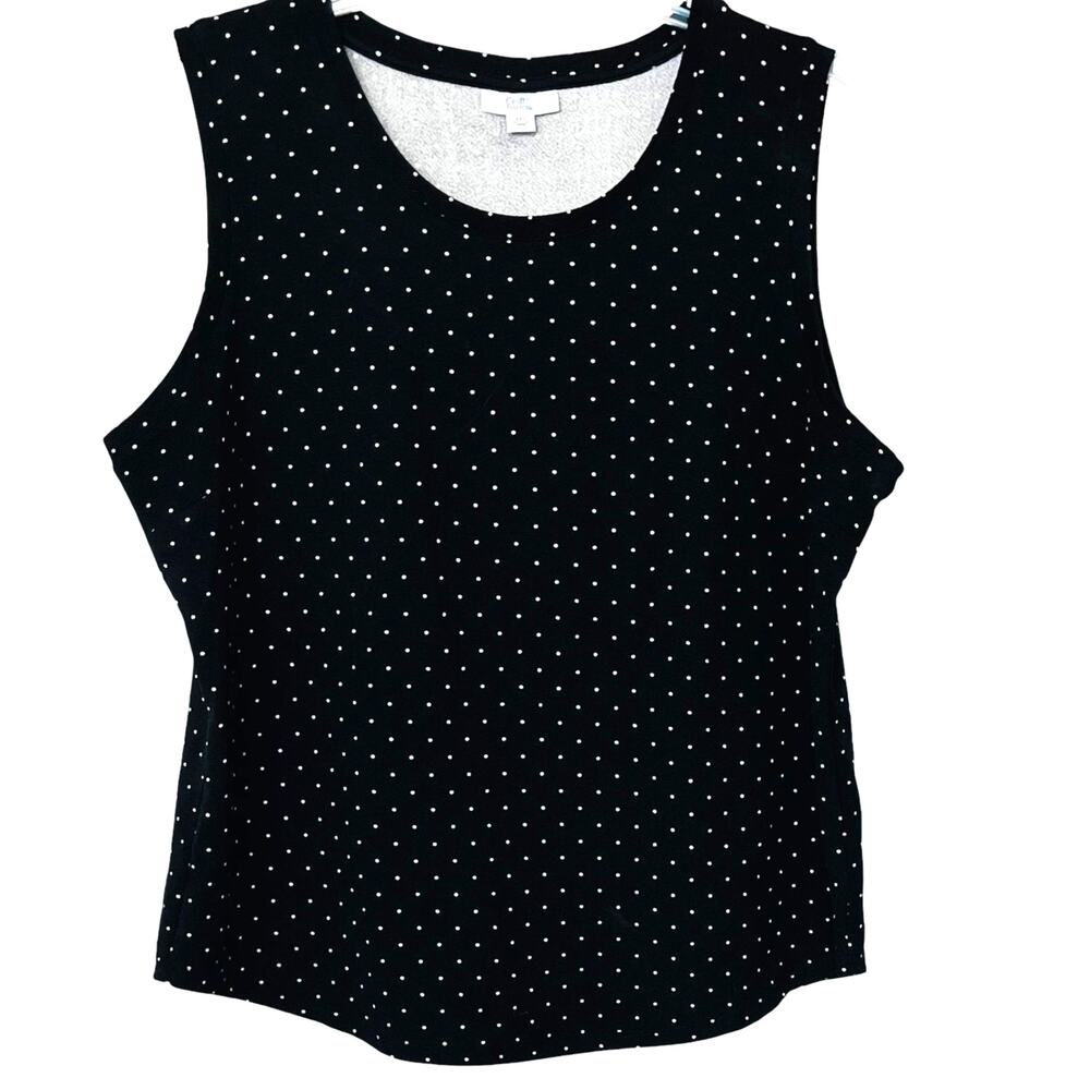CROFT & BARROW SLEEVELESS ROUND NECK TOP, WOMENS, XXL, BLACK W/ WHITE POLKA DOTS